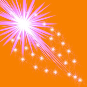 Bright fireworks explosion with sparks in orange sky isolated on white background