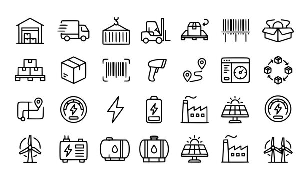 Industrial Logistics Energy Analytics and Supply Chain Editable Vector Icons