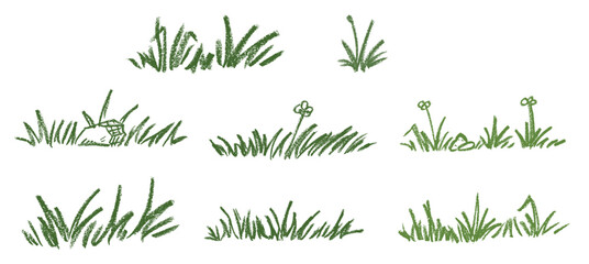 Fototapeta premium Grass Crayon Chalk Drawing Doodle Vector