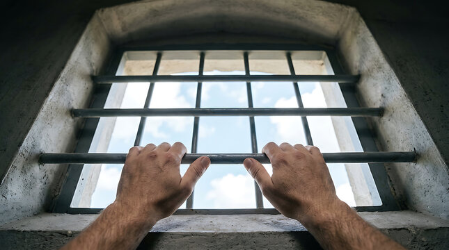 Hands Clapping Through Prison Window Bars.