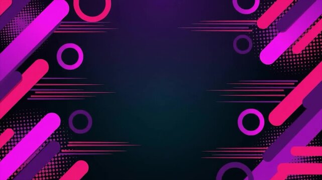 Abstract pink purple geometric motion background loop. Modern dynamic diagonal shapes motion graphic frame. Neon geometric border background animation.