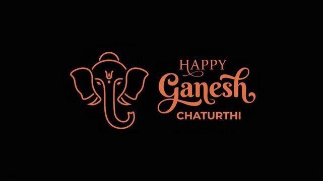 Happy Ganesh Chaturthi Hindu Festival Greeting with Lord Ganesha Line Art