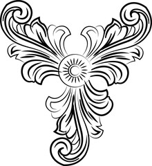 Elegant baroque floral ornament with central sunburst motif for editorial and branding designs © MIZAN