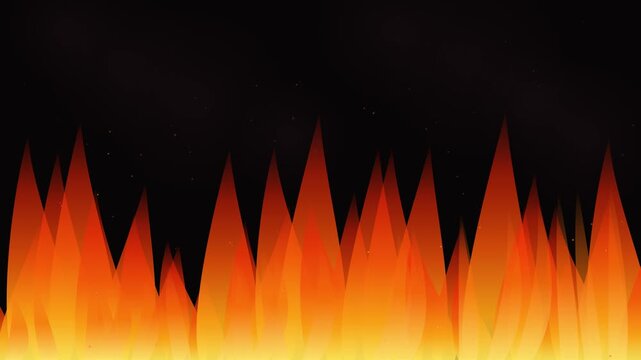 Fiery Peaks in Darkness: Abstract geometric shapes resembling flames or mountain peaks rise from the bottom, creating a dynamic and energetic visual against a dark, ominous background.