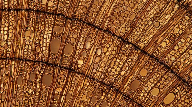 Microscopic Cross Section of Pine Wood Showing Tracheids and Annual Growth Rings