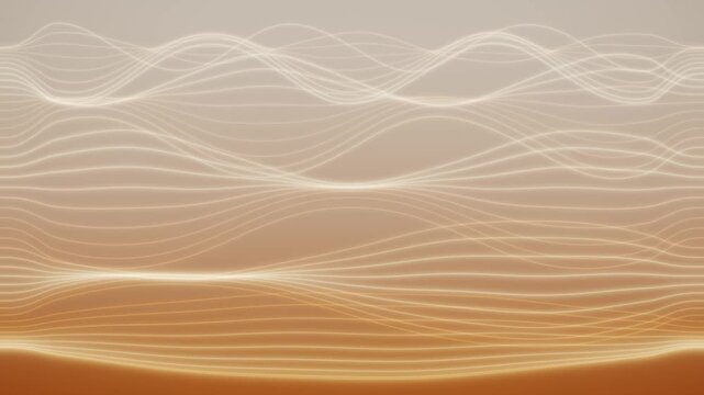 Abstract glowing wave lines flowing over warm orange background motion loop
