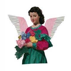 Obraz premium Vintage angel with flowers and colorful wings
