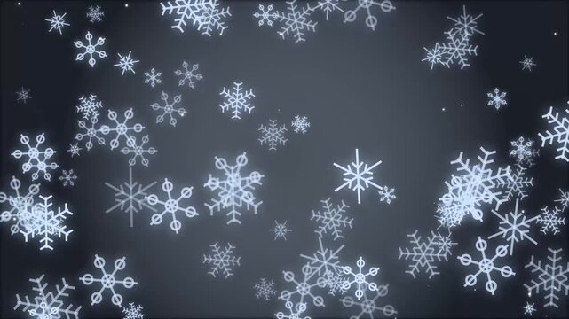 Animated falling glowing snowflakes on dark winter background for christmas celebration