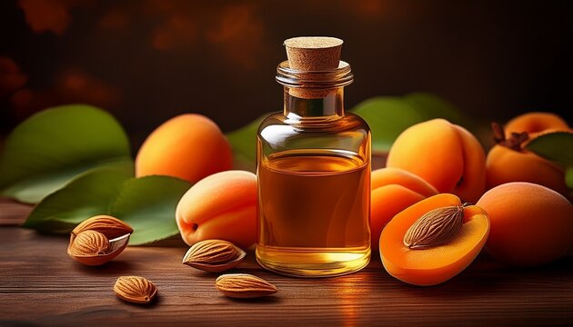 Apricot Kernel Extract On A Wooden Background Generative Ai