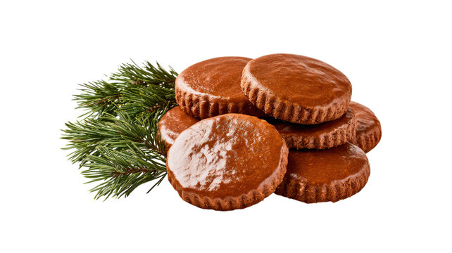 Chocolate cookies with pine branches festive holiday
