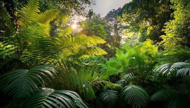 Canopy Of Ferns And Tropical Leaves In A Lush Green Environment During Daylight Hours