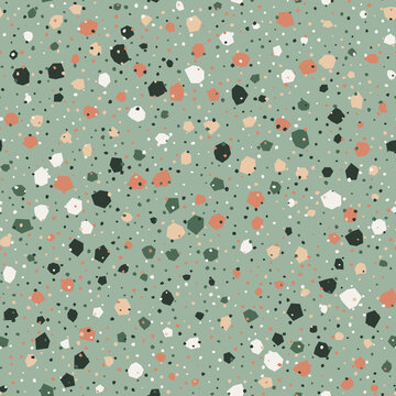 Seamless terrazzo pattern with stone chips on sage green