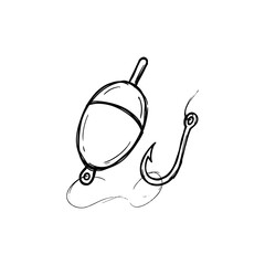fishing float and hook with fishing line on transparent background for hobby and leisure activities. © Mr