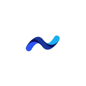 Abstract blue wave logo icon with overlapping gradient ribbon shapes in cobalt and sky blue colors, centered on an isolated white background for professional corporate branding.