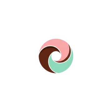 Abstract circular logo design featuring pink, mint green, and chocolate brown interlocking curved segments. Minimalist vortex graphic on white background for food or cafe branding.