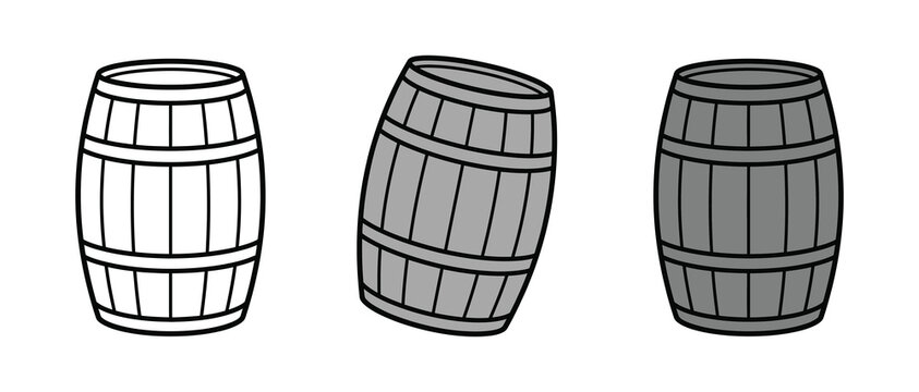 wooden barrels illustration showing different fill levels for storage and beverage concepts