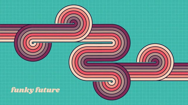Animated abstract 70s background design in a retro style, featuring colorful lines and dynamic shapes.