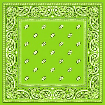 Bright green bandana with traditional paisley and decorative border pattern
