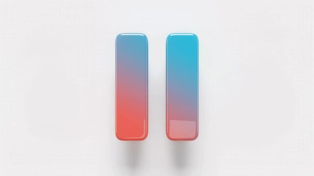3D pause button icon with glossy blue and red gradient on white background, symbol