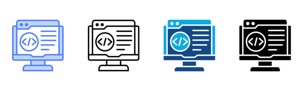 Programming Icon Sheet Multi Style Vector Illustration