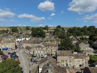 aerial view of Grassington, North Yorkshire, Yorkshire Dales National Park Famed as the fictional town of Darrowby in the TV series All Creatures Great and Small © burnstuff2003