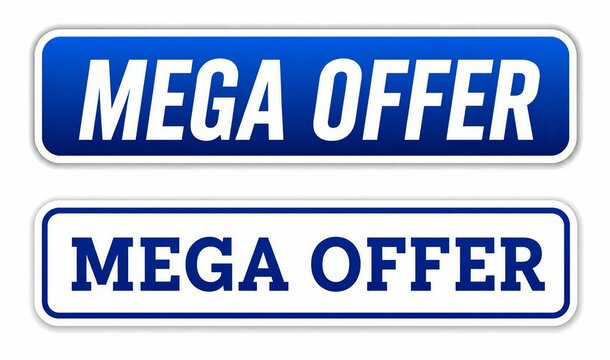 Mega offer promotional banner with bold blue and white text design