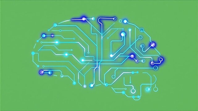 Digital Brain Circuit Synapse Glowing Icon on Green Screen Vector Animation 5 Seconds Video