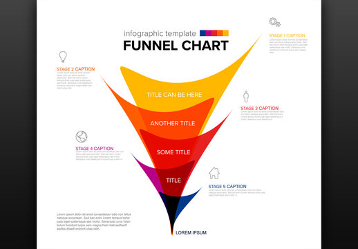 Funnel Chart Infographic Template with 5 Stages for Business Presentation