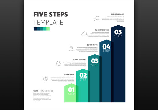 Five Steps Vertical Bar Infographic Template with Blue Arrows