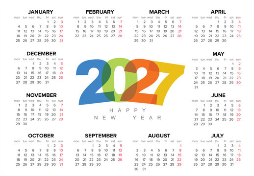 Full 2027 Calendar Template with Colorful Annual Design