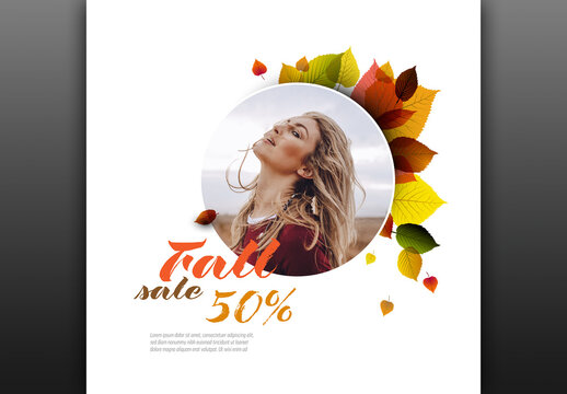 Autumn Fall Sale Banner Template with Photo Placeholder and Leaves