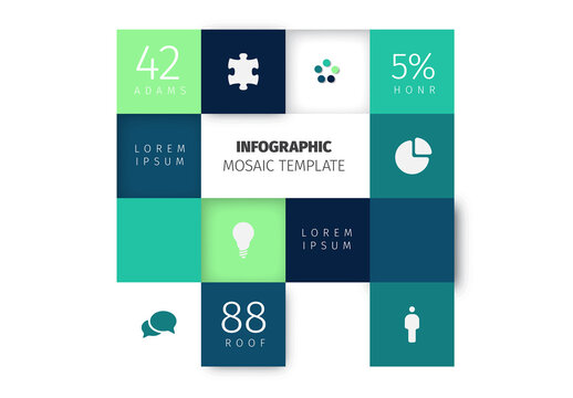 Modern Infographic Mosaic Template with Geometric Squares and Icons