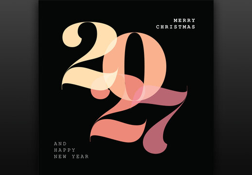 2027 Happy New Year and Merry Christmas Typography Greeting Card Template