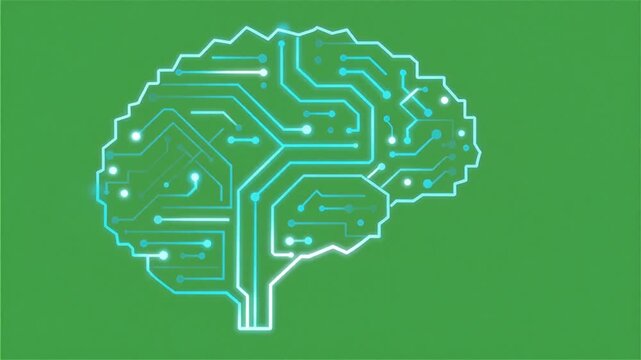 Digital Brain Circuit Synapse Glowing Icon on Green Screen Vector Animation 5 Seconds Video