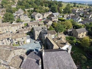 aerial view of Grassington, North Yorkshire, Yorkshire Dales National Park Famed as the fictional town of Darrowby in the TV series All Creatures Great and Small © burnstuff2003