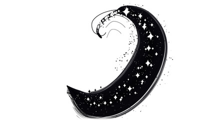 Abstract crescent moon shape with star patterns and artistic brush strokes transparent background © KRISNA