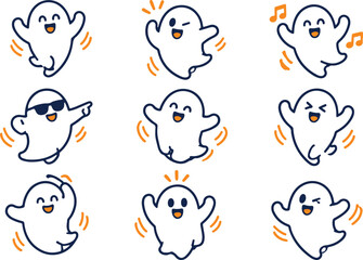 Obraz premium Cute Cartoon Ghost Character Set with Various Happy Expressions