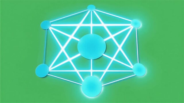 Neural Network Nodes Connecting and Glowing Animation, 5 Seconds Video Vector Motion Graphics Isolated on Green Screen