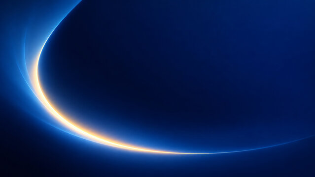 Abstract crescent line with a bright flare effect against a dark blue background curve gradient