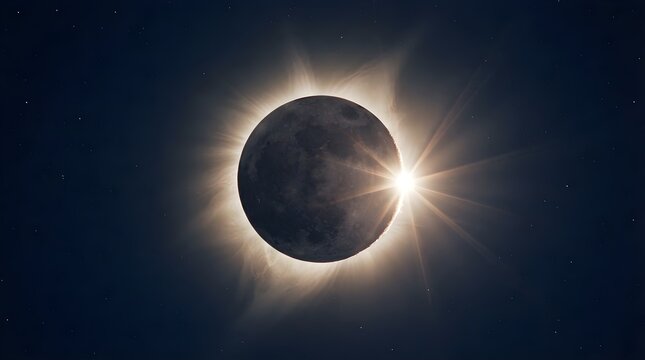 A mesmerizing total solar eclipse, revealing the sun's fiery corona against a deep, starry dark sky.