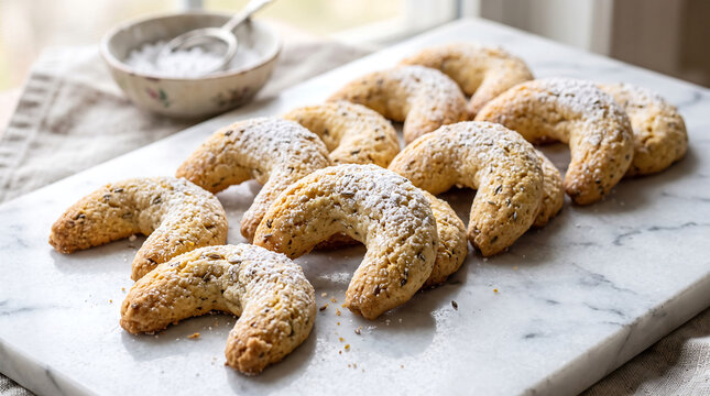 Hyper Realistic 9K Diagonal Angle Close Up Vatican Nun Anise Cookies Biscotti Food Photography
