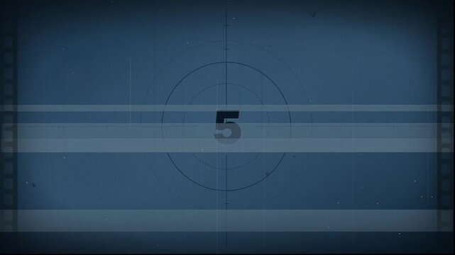 Blue vintage film countdown leader from ten to zero. 4K Video
