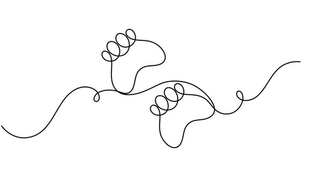 Modern two animal paw prints continuous one line drawing unbroken single art on white background minimalist identity of pet foot in zoology symbol animation video