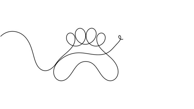 Modern two animal paw prints continuous one line drawing unbroken single art on white background minimalist identity of pet foot in zoology symbol animation video