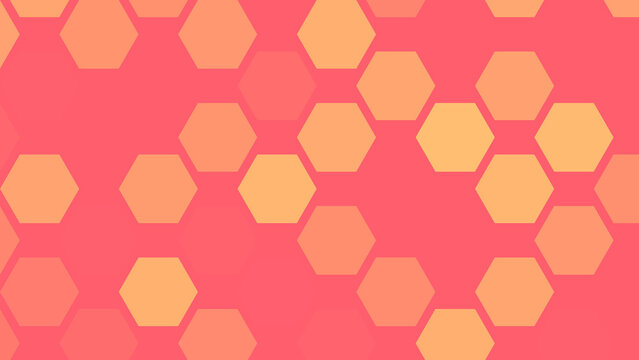 Repeating pattern of soft orange hexagon shapes arranged in a honeycomb grid on a vibrant coral pink background, surface texture