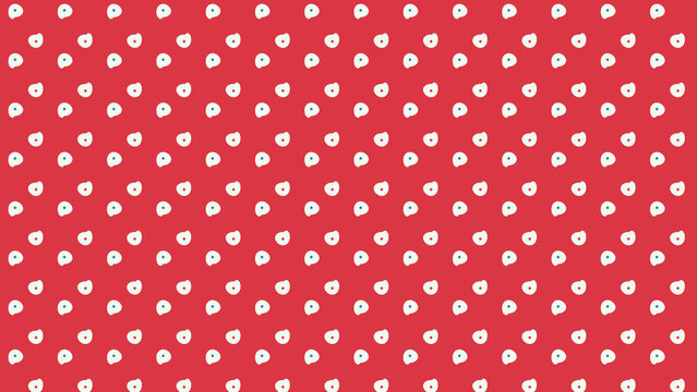 Seamless pattern featuring small white hand-drawn irregular circles arranged in a grid on a solid vibrant red background, textile wallpaper