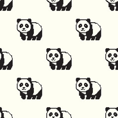 Cute pixel art panda seamless pattern background vector illustration © Puri86