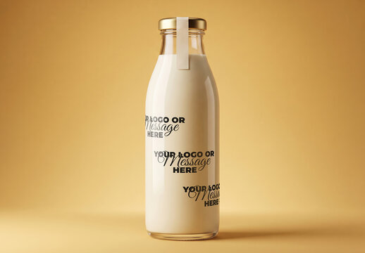 Milk Glass Bottle Branding Design Mockup