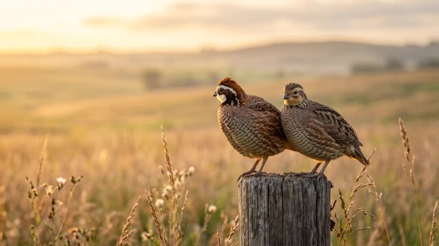 two northern bobwhites close up at morning light in attwater prairie texas usa video