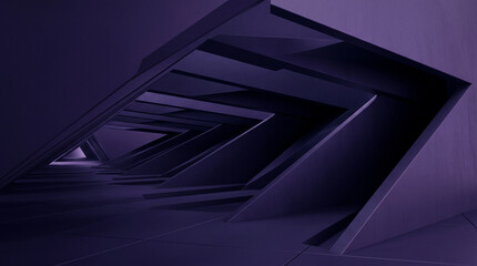 Fototapeta premium Abstract architectural background with geometric shapes and dark purple lighting, creating a futuristic and modern tunnel perspective